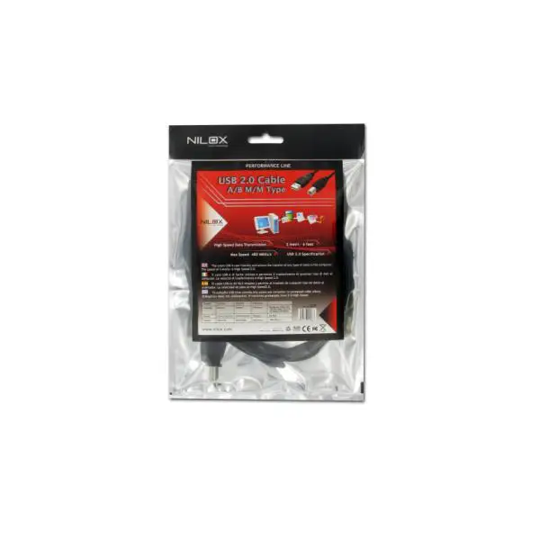 Nilox CAVO USB 2.0- 2MT. M/M A/B NERO 07NXU202MA202 USB A to USB B USB Kablosu Thumbnail 2