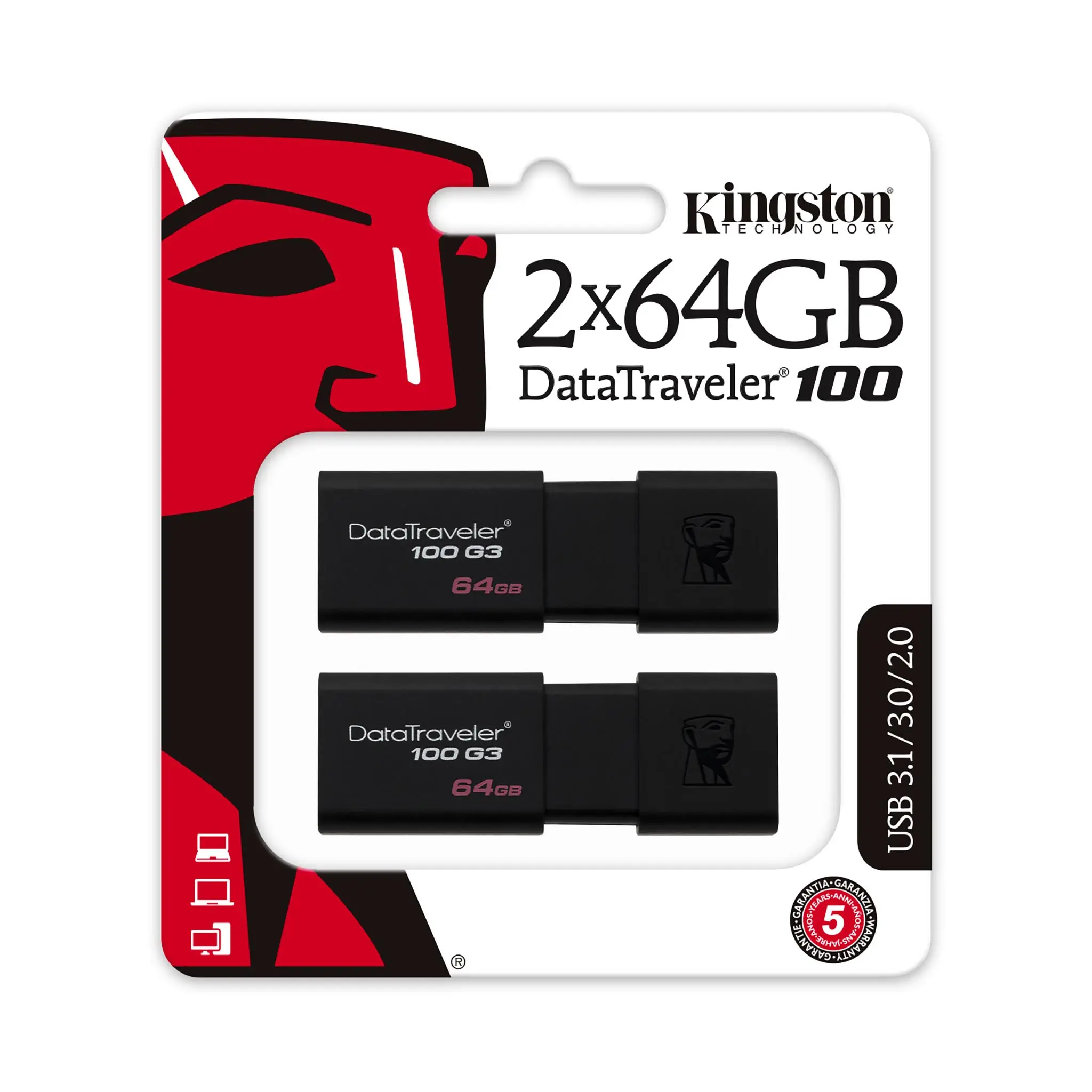 Kingston Technology 100 G3 64 GB DT100G3/64GB-2P USB 3.2 Flash Bellek Thumbnail 2