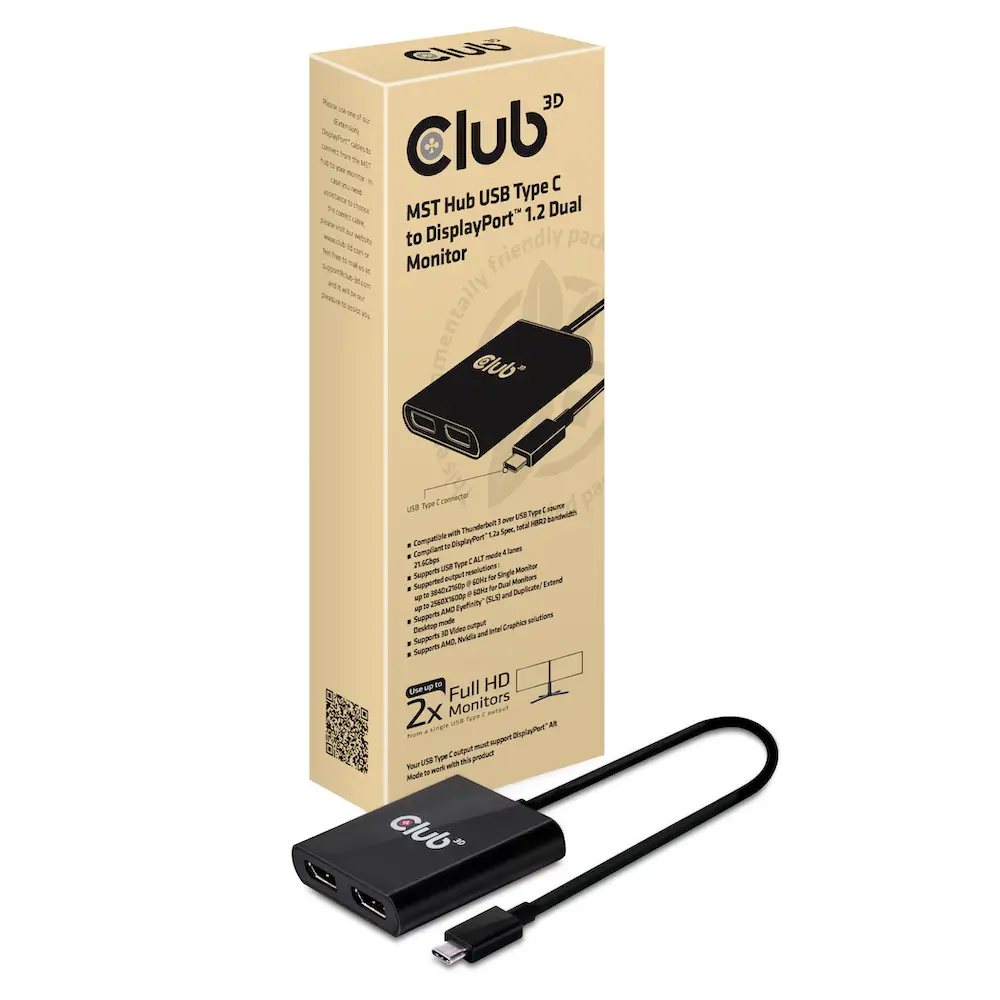 CLUB3D MST Hub USB3.1 (Gen1) Type C to DisplayPort™ 1.2 Dual Monitor CSV-1545 Video Dallandırıcı