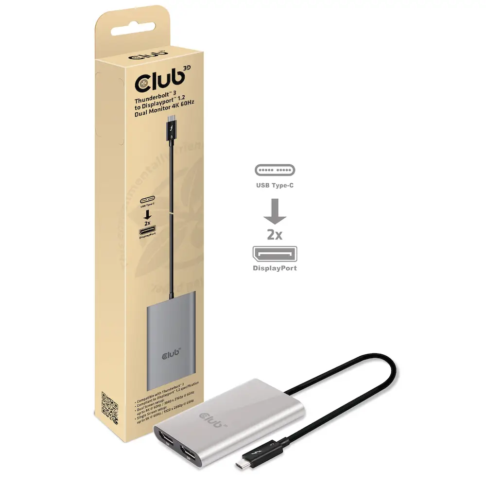CLUB3D Thunderbolt™ 3 to Displayport™ 1.2 Dual Monitor 4K 60Hz CSV-1577 Thumbnail 1