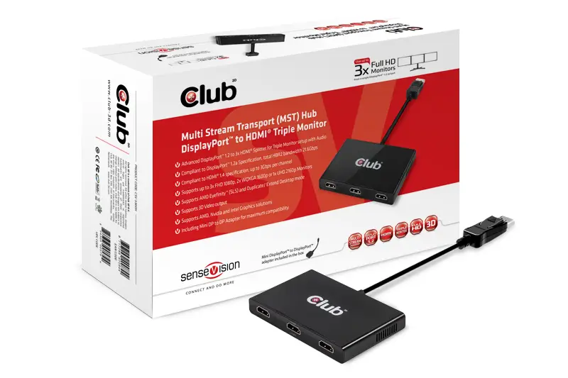CLUB3D SenseVision MST Hub DP1.2 to HDMI™ Triple Monitor CSV-5300H Video Dallandırıcı