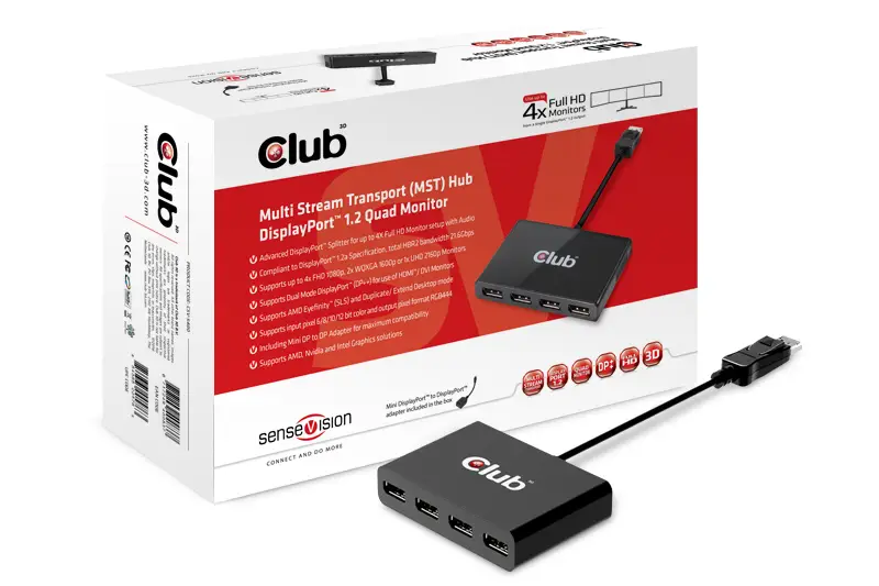 CLUB3D SenseVision MST Hub DisplayPort™ 1.2 Quad Monitor CSV-5400 Video Dallandırıcı